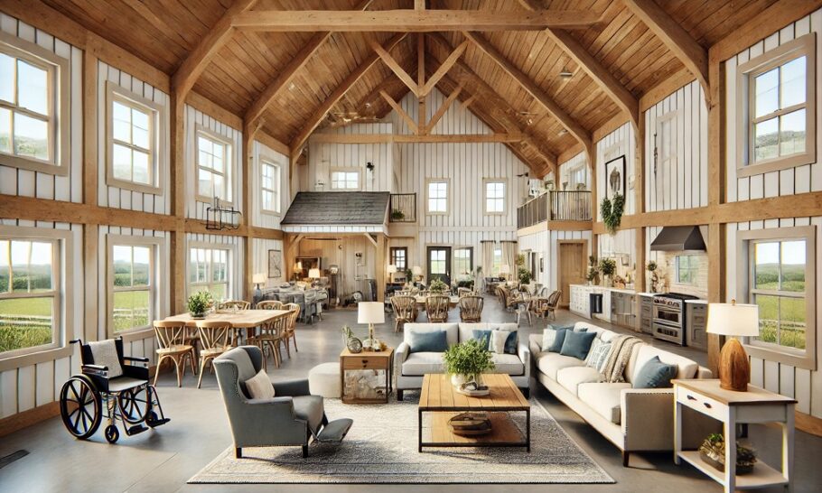 A beautifully designed barndominium interior for multi-generational living