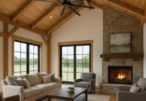 barndominium with fireplace