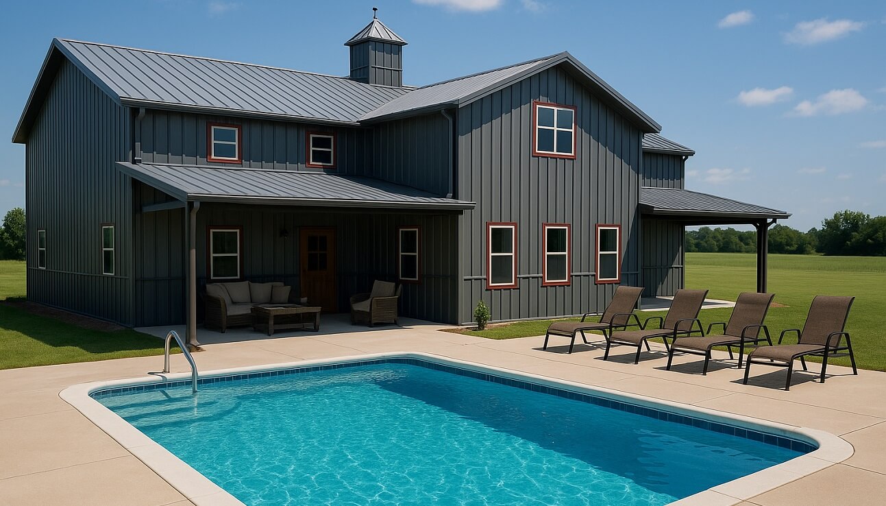 barndominium with pool
