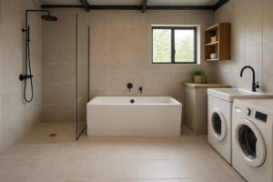 tiled barndominium interior