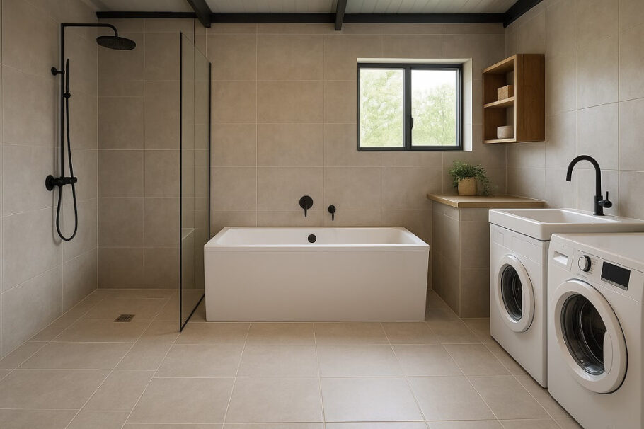 tiled barndominium interior