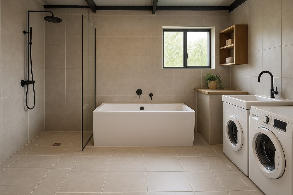 tiled barndominium interior