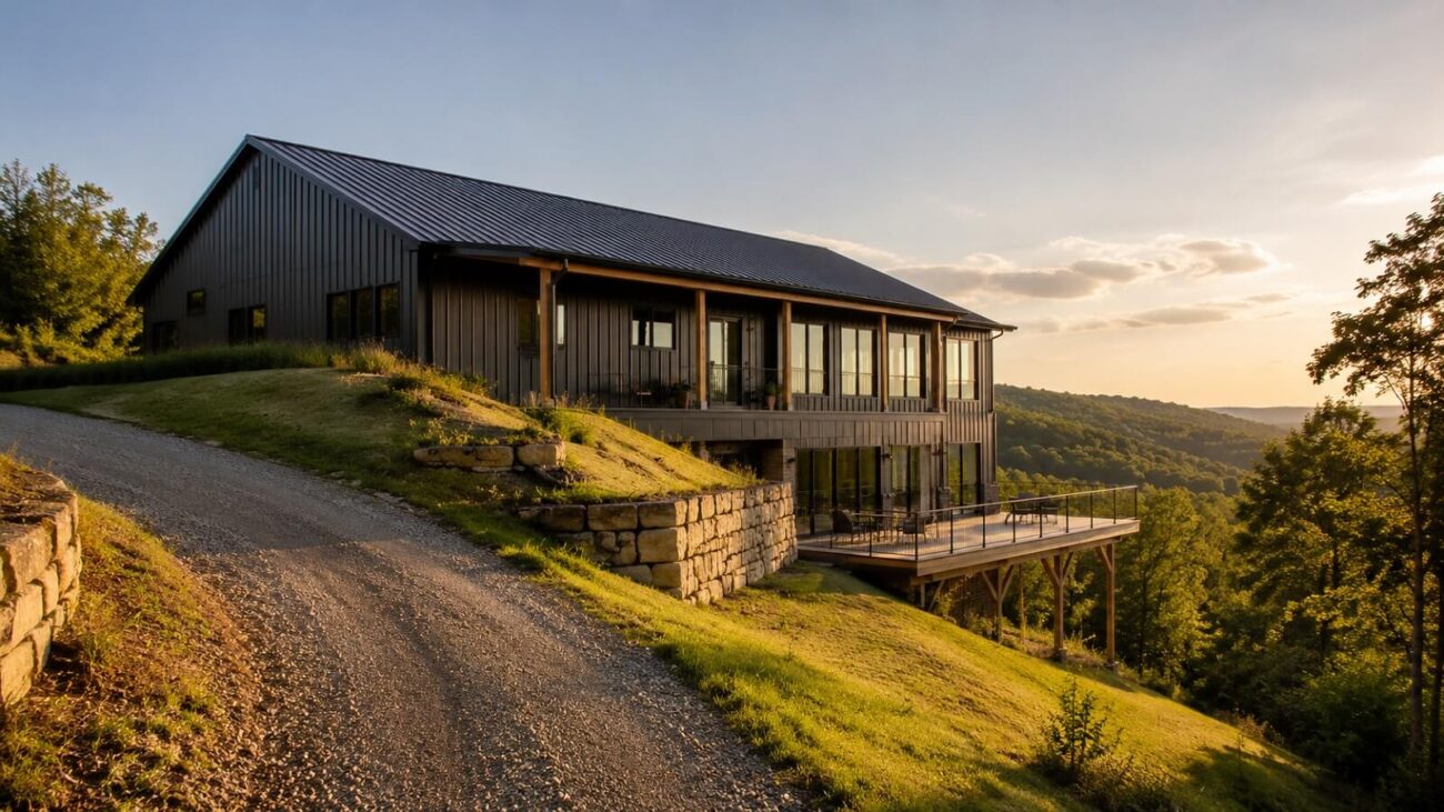 barndominium built on a slope